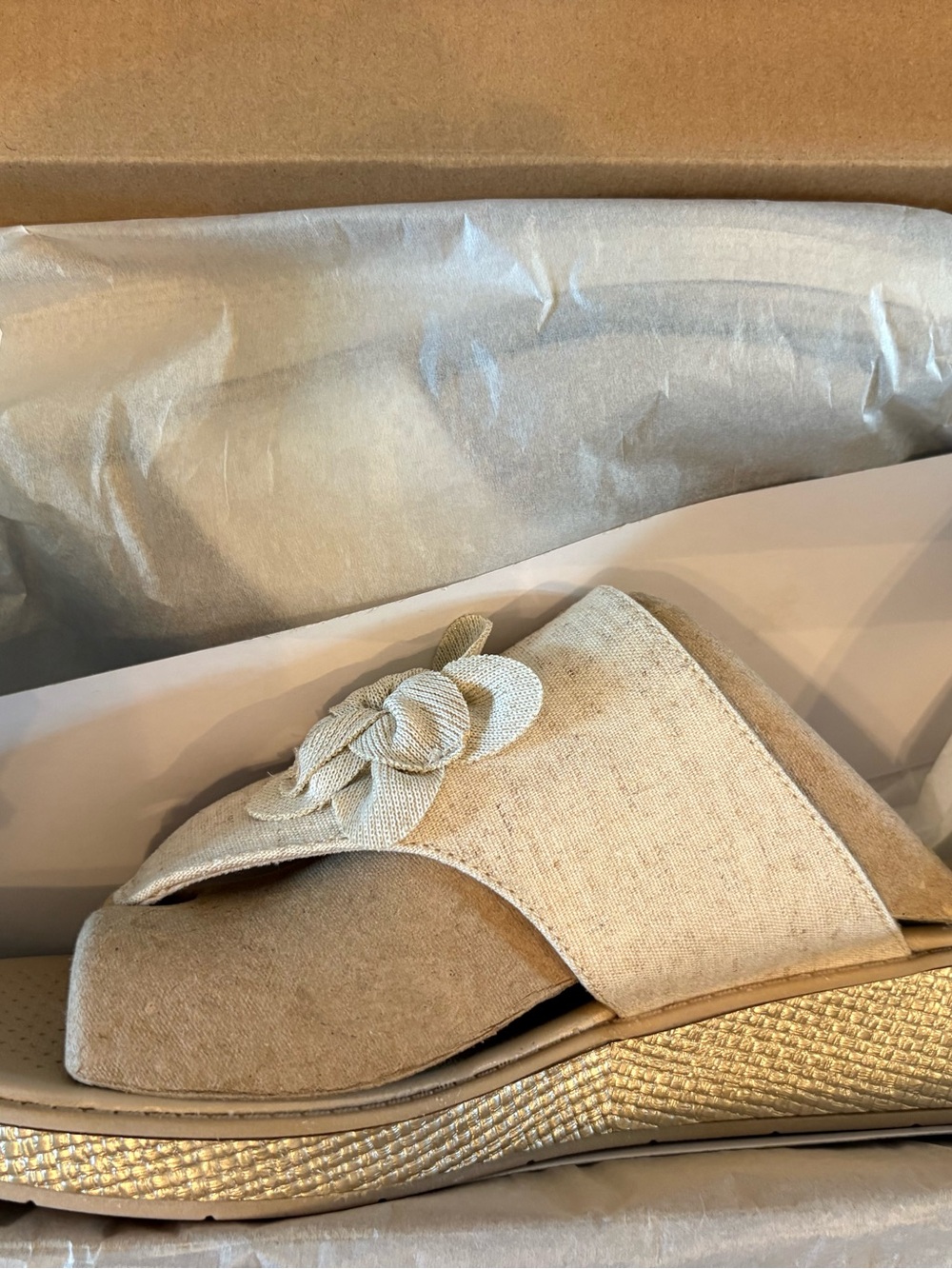 Life Stride Beige Knotted Slide Wedge Sandal
